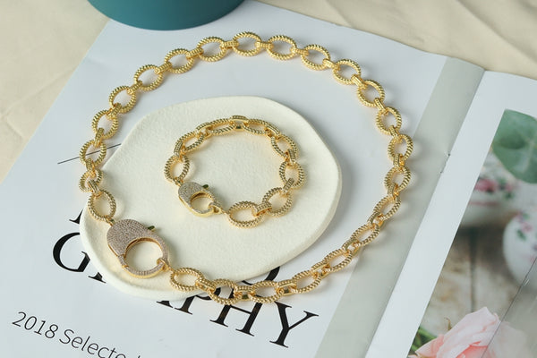 Chunky Oval Link Chain Necklace Bracelet, Sku#CL02