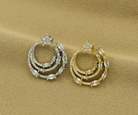 CZ Triple Round Ring with Star Latch Back Earrings, Sku#J356