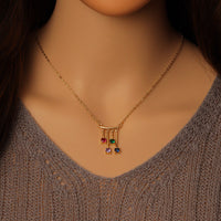 Dainty Colorful CZ Drop Connector Necklace, Sku#EF483