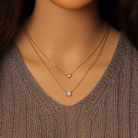 Dainty Gold Round Square Pendant Layering chain set Necklace, Sku#EF485