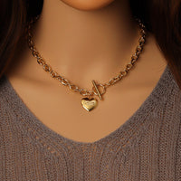 Thick Square Link Chain Love Heart Pendant Necklace, Sku#EF489