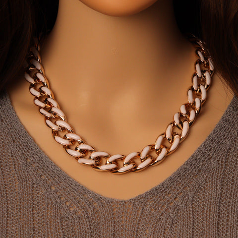Chunky White Cuban Chain Necklace, Sku#EF500