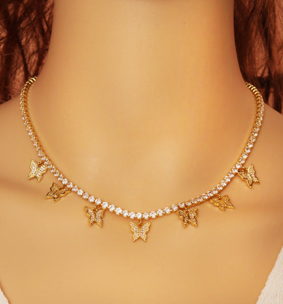 Butterfly Tennis Chain Choker Necklace, sku#LD369