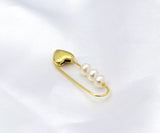 Gold Heart Safety Pin with Pearl Huggie Earrings, Sku#LX41