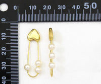 Gold Heart Safety Pin with Pearl Huggie Earrings, Sku#LX41