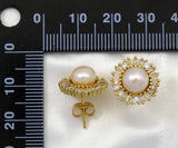 CZ Pearl Flower Stud Earrings, Sku#LD266