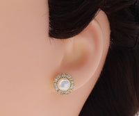 CZ Pearl Flower Stud Earrings, Sku#LD266