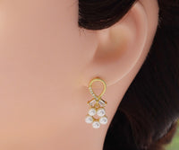 CZ Pearl Flower Earrings, Sku#LD239