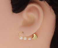 Gold Heart Safety Pin with Pearl Huggie Earrings, Sku#LX41