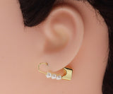 Gold Safety Pin with Pearl Huggie Earrings, Sku#LX40