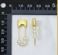 Gold Safety Pin with Pearl Huggie Earrings, Sku#LX40