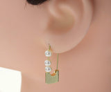 Gold Safety Pin with Pearl Huggie Earrings, Sku#LX40