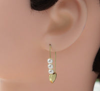 Gold Heart Safety Pin with Pearl Huggie Earrings, Sku#LX41