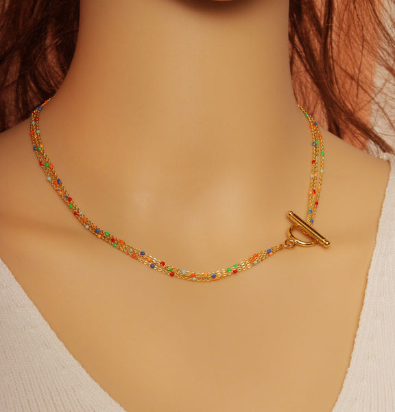 Multi Strands Colorful Beads Toggle Clasp Necklace,sku#EF263