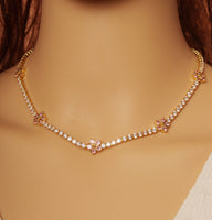 Pink Flower Gold Tennis Necklace Bracelet,sku#JL165