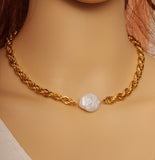 Gold Rope chain Pearl necklace, sku#EF267