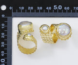 Gold Round Pearl Adjustable Ring, Sku#YT42