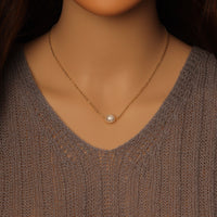 Gold Silver White Pearl Chain Necklace, Sku#EF462