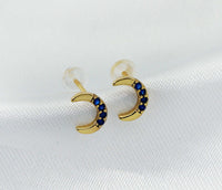 Cobalt CZ Crescent Moon Stud Earrings, Sku#FH197
