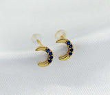 Cobalt CZ Crescent Moon Stud Earrings, Sku#FH197