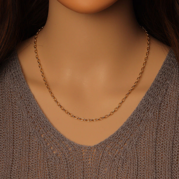 Thin Oval Link Gold Adjustable Necklace, Sku#LD494