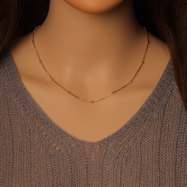 Dainty Gold Box Chain with Satalite ball Adjustable Necklace, Sku#LD493