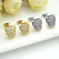 CZ Micro Pave Leopard earrings, Leopard stud earrings, Panther gold earrings, trendy earrings, 11mm, sku#J282
