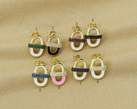 CZ Enamel Oval Shape Latch Back Earring, Sku#J331