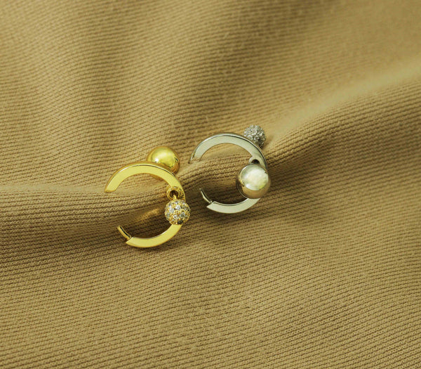 Gold Silver Huggie Earrings, Sku#J342