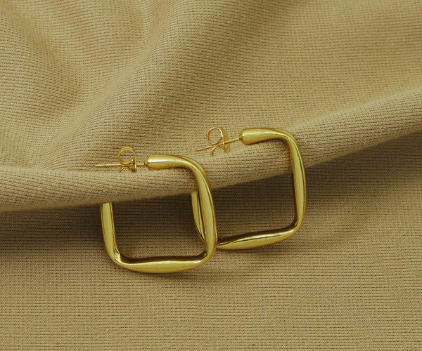 Gold  Square Huggie Earrings, Sku#J345