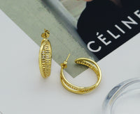 Gold Double Round Ring Huggie Earrings, Sku#J353