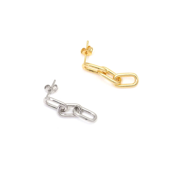 Gold Paperclip Chain Stud Earrings, Sku#J385