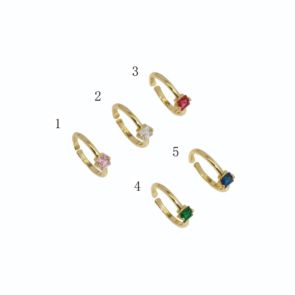 Gold Colorful CZ  Square Adjustable Ring, Sku#JL178