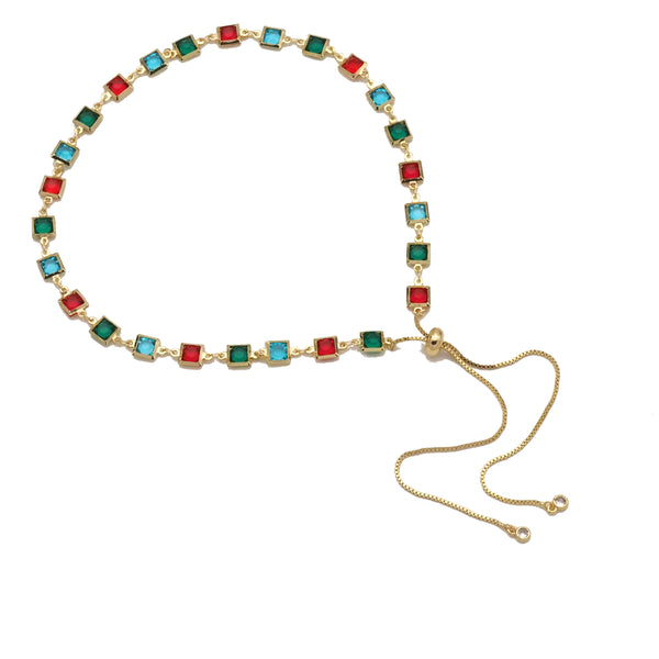 Colorful CZ Chain Sliding Adjustable Necklace,sku#JL184