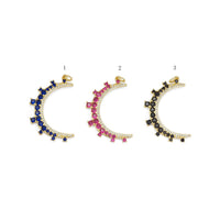 Gold Fuchsia Cobalt CZ Cresent Moon Charm, Sku#L688