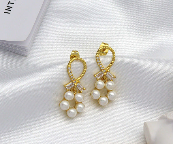 CZ Pearl Flower Earrings, Sku#LD239
