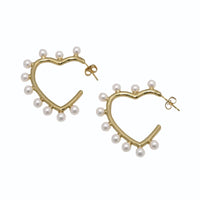 CZ Pearl Heart Stud Earrings, Sku#LD381