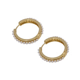 CZ Pearl Round Hoop Earrings, Sku#LD386