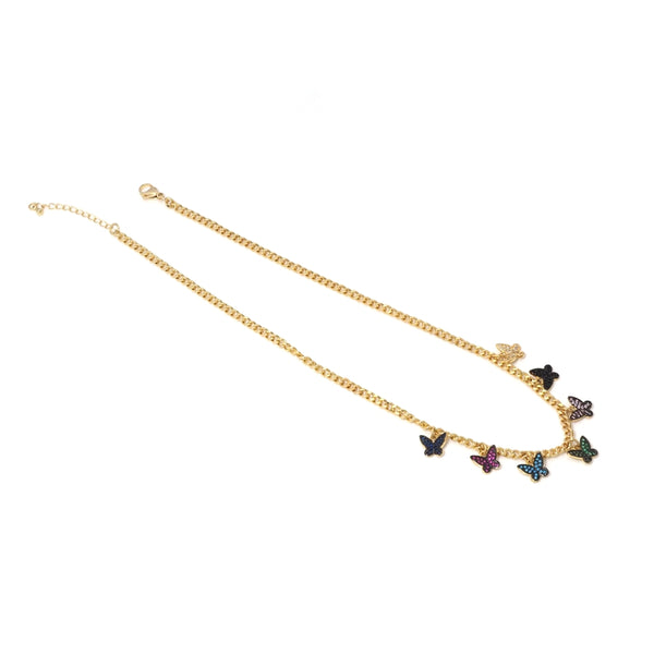 Gold thin cuban chain Butterfly Necklace,sku#LD395