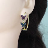 Gold Colorful CZ Butterfly Hoop Earrings, Sku#LD396