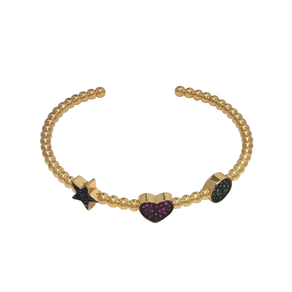 Gold Heart Five Star Beads Adjustable Bracelet, Sku#LD398