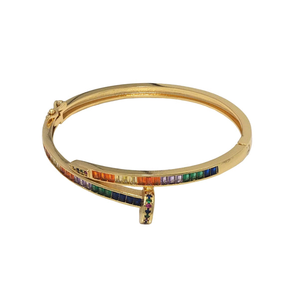 Colorful CZ Gold Adjustable Bracelet, Sku#LD402