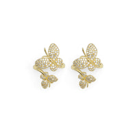 Gold CZ Twin Butterfly Adjustable Ring, Sku#LD429