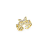 Gold CZ Butterfly On Cuban Link Adjustable Ring, Sku#LD430