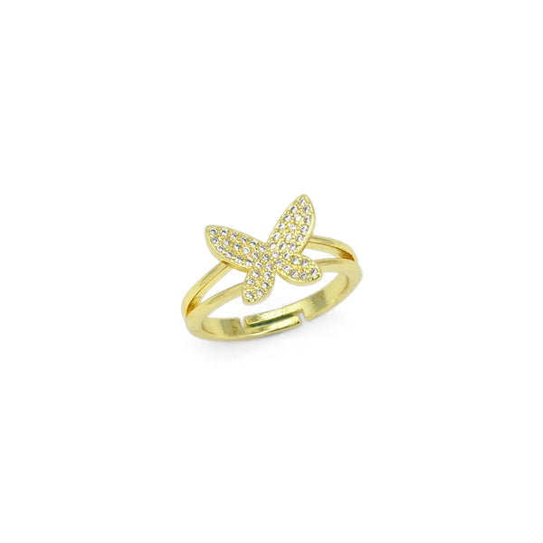 Gold CLear CZ Butterfly Adjustable Ring, Sku#LD434