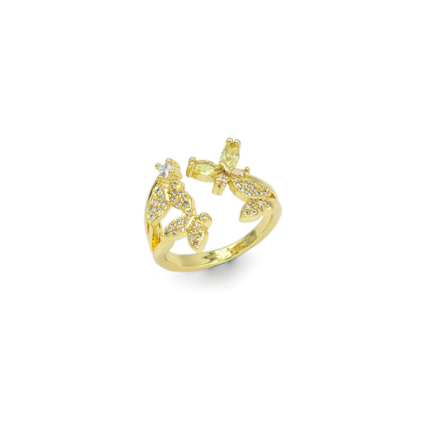 Gold CLear CZ Four Butterfly Adjustable Ring, Sku#LD435