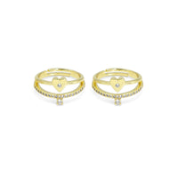 Gold CLear CZ Heart Double Line Adjustable Ring, Sku#LD448