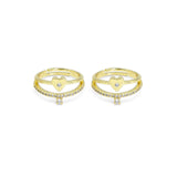 Gold CLear CZ Heart Double Line Adjustable Ring, Sku#LD448