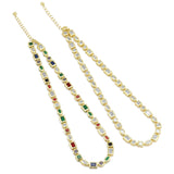 Gold Colorful Oval Square Rectangle Round CZ Statment necklace, Sku#LD454