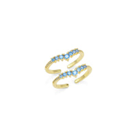 Thin Gold Blue CZ Wave Line Adjustable Ring, Sku#LD463